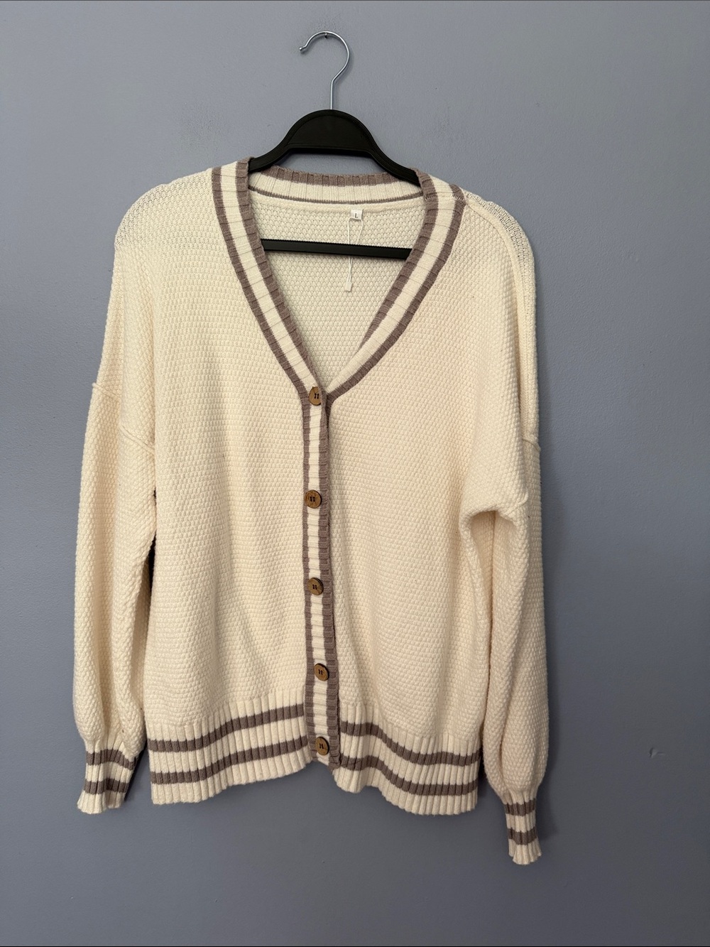 Cream Waffle Knit Varsity Cardigan Large NWT Grandpacore